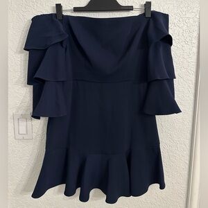 BCBG MAX Elegant Navy Off-Shoulder Dress